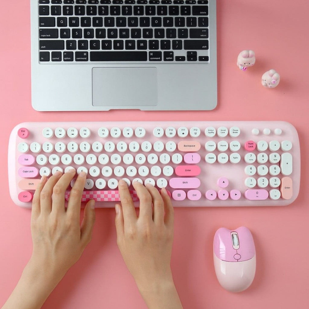 Wireless Keyboard & Mouse Combo - Silent Click, Colorful 104 Keys