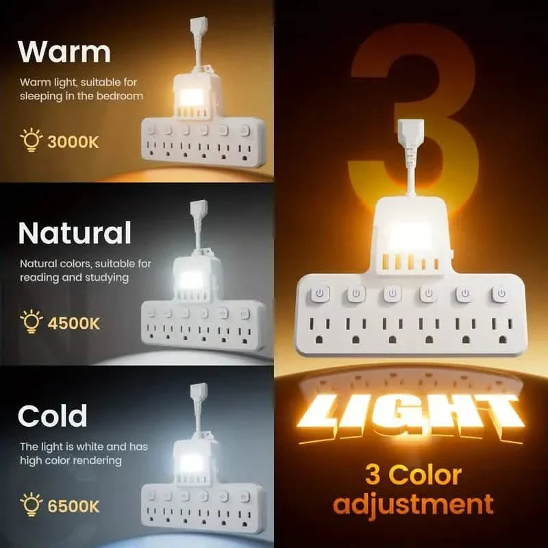 12-in-1 Adjustable Desk Lamp Power Strip – 6 AC Outlets, 3 USB-A & 2 Type-C Ports, Surge Protection