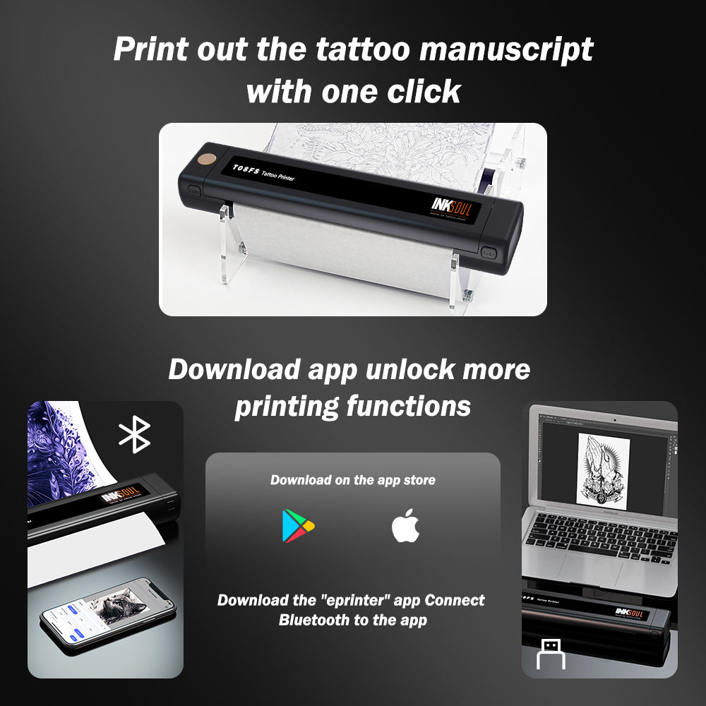 INKSOUL® T08FS Wireless Tattoo Transfer Stencil Printer-Can print shadows