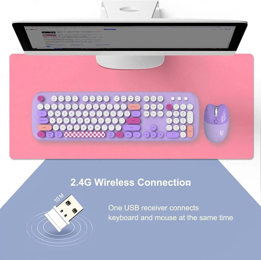 Wireless Keyboard & Mouse Combo - Silent Click, Colorful 104 Keys