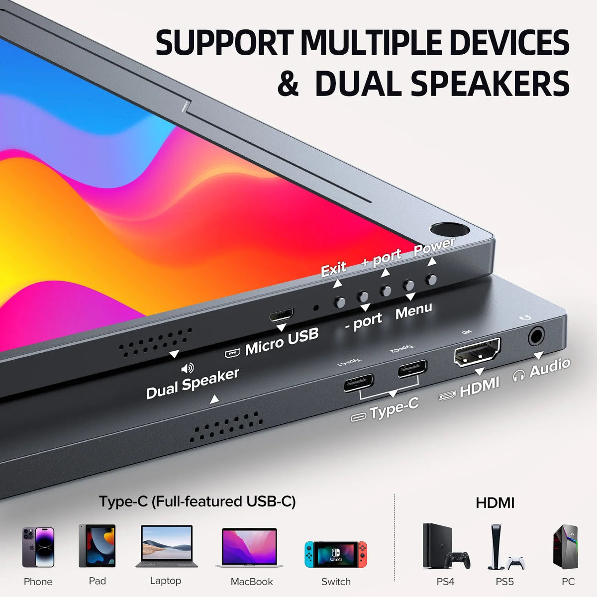 EVICIV Portable Monitor 15.6" FHD 1080P IPS Computer Gaming Display USB-C HDMI Screen Extender for Laptop Desktop MacBook Phones