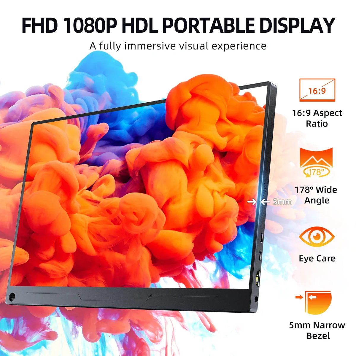 EVICIV Portable Monitor 15.6" FHD 1080P IPS Computer Gaming Display USB-C HDMI Screen Extender for Laptop Desktop MacBook Phones