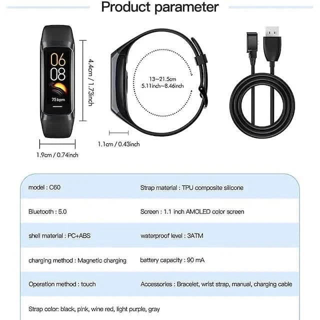C60 Smart Watch 1.1" Fitness Bluetooth Watch